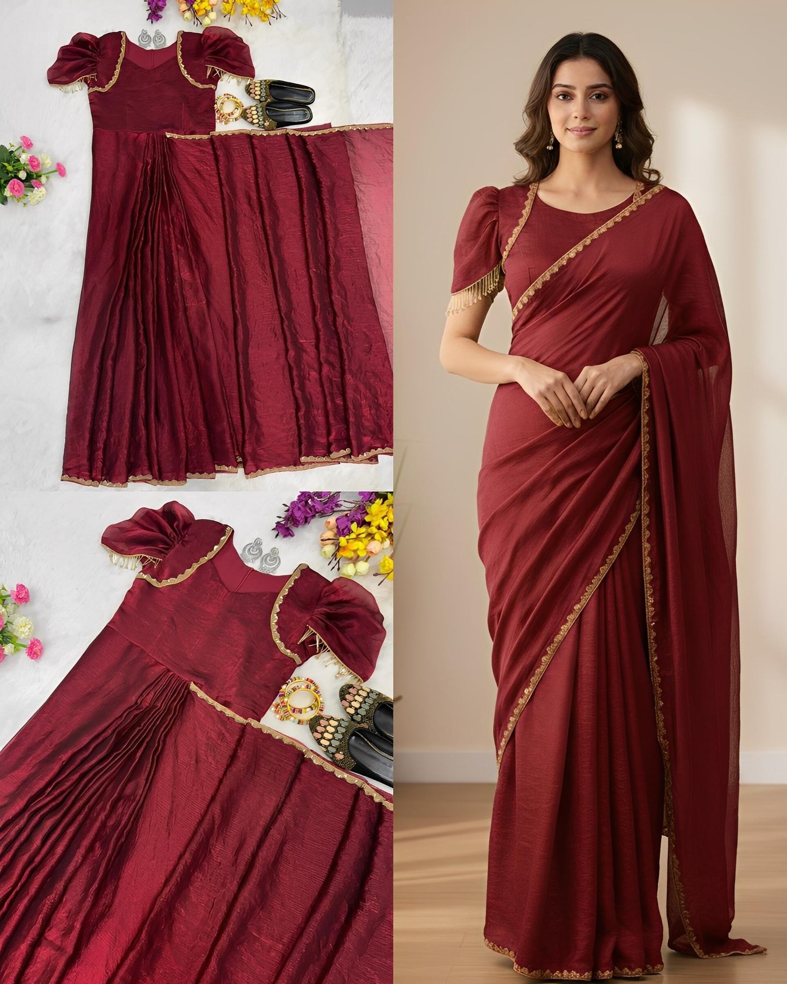 New Two-Tone Gown Saree in Space Silk