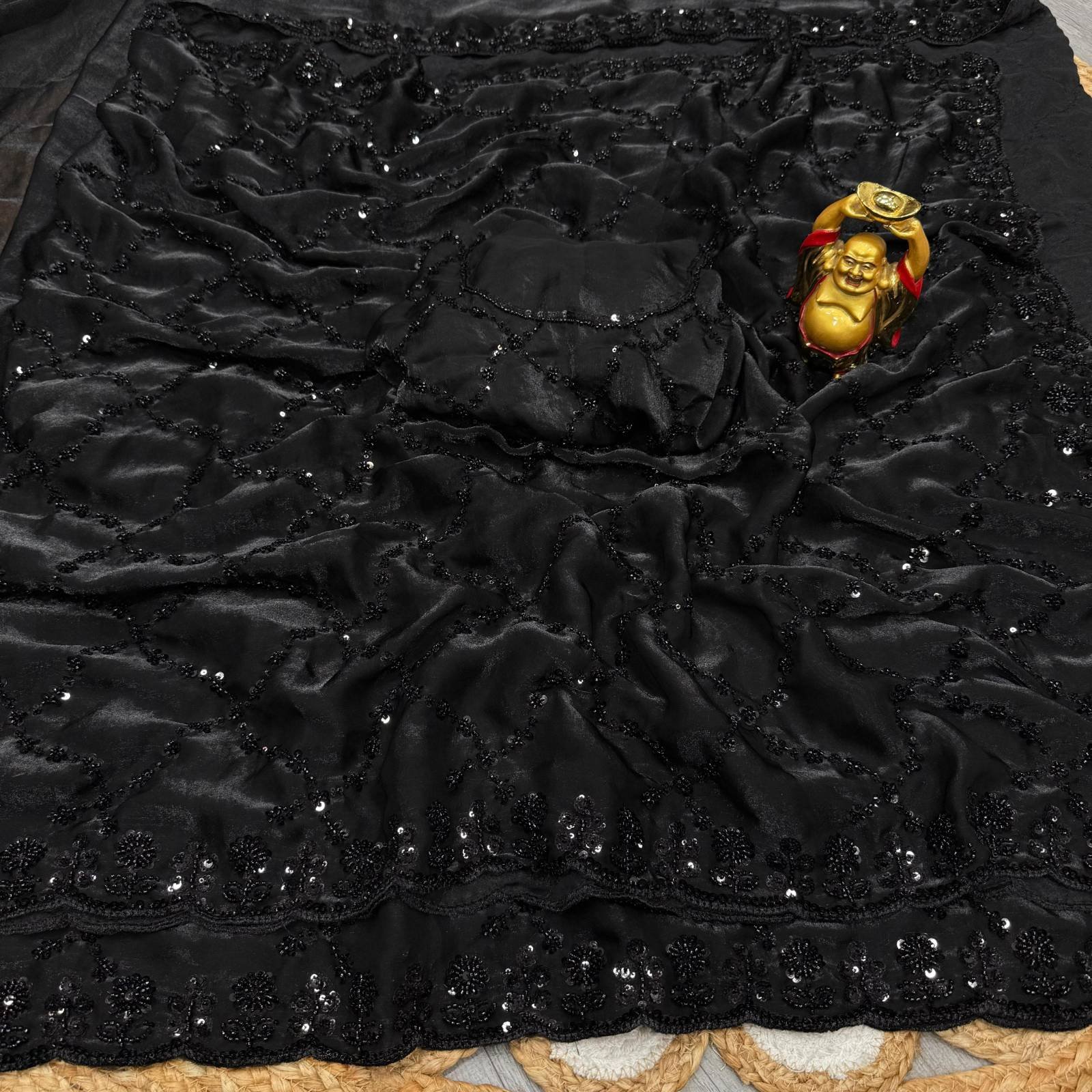 Black Beauty – Grand Party Wear Saree with Original Black Beads Work ✨
