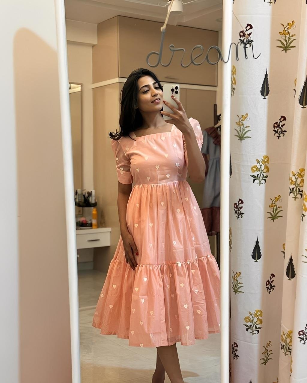 Peachy Love 💖 – Embroidered Maska Cotton Maxi Dress