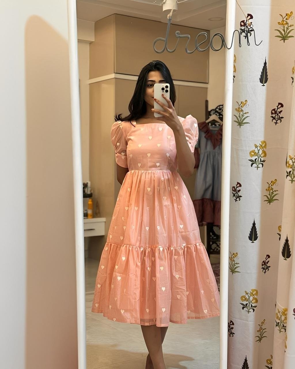 Peachy Love 💖 – Embroidered Maska Cotton Maxi Dress