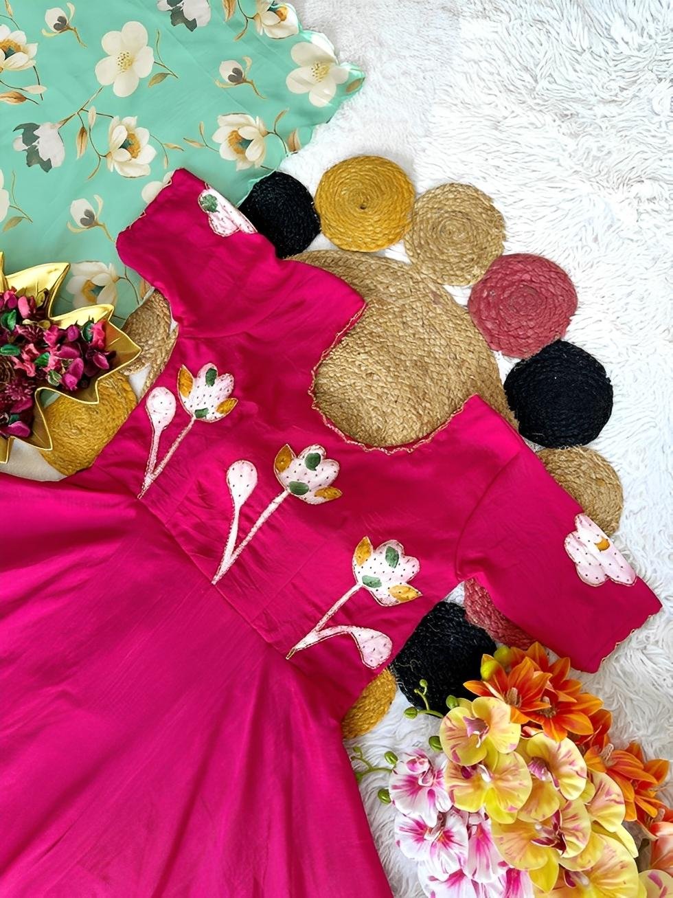 Hand Painted Maggam Work Gown with Dupatta