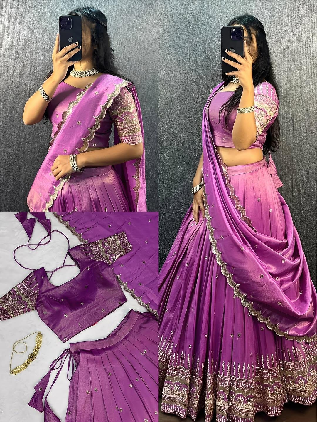 Tissue Silk With Embroidery Sequence Work Ready to wear Lehenga