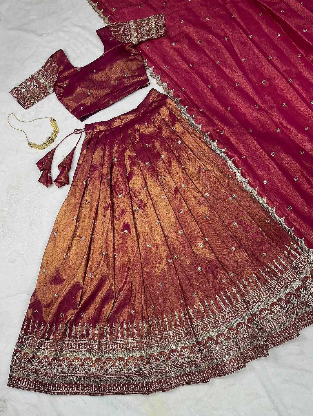 Tissue Silk With Embroidery Sequence Work Ready to wear Lehenga