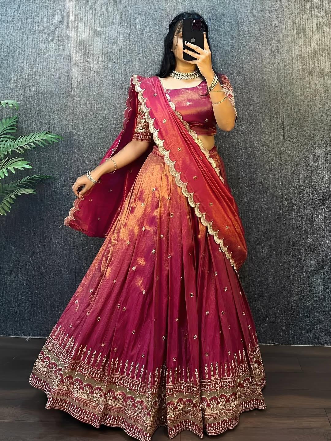 Tissue Silk With Embroidery Sequence Work Ready to wear Lehenga