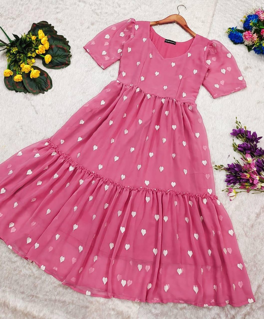 Heart Print Party Wear Midi Dress