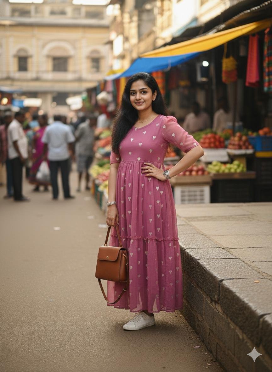 Heart Print Party Wear Midi Dress