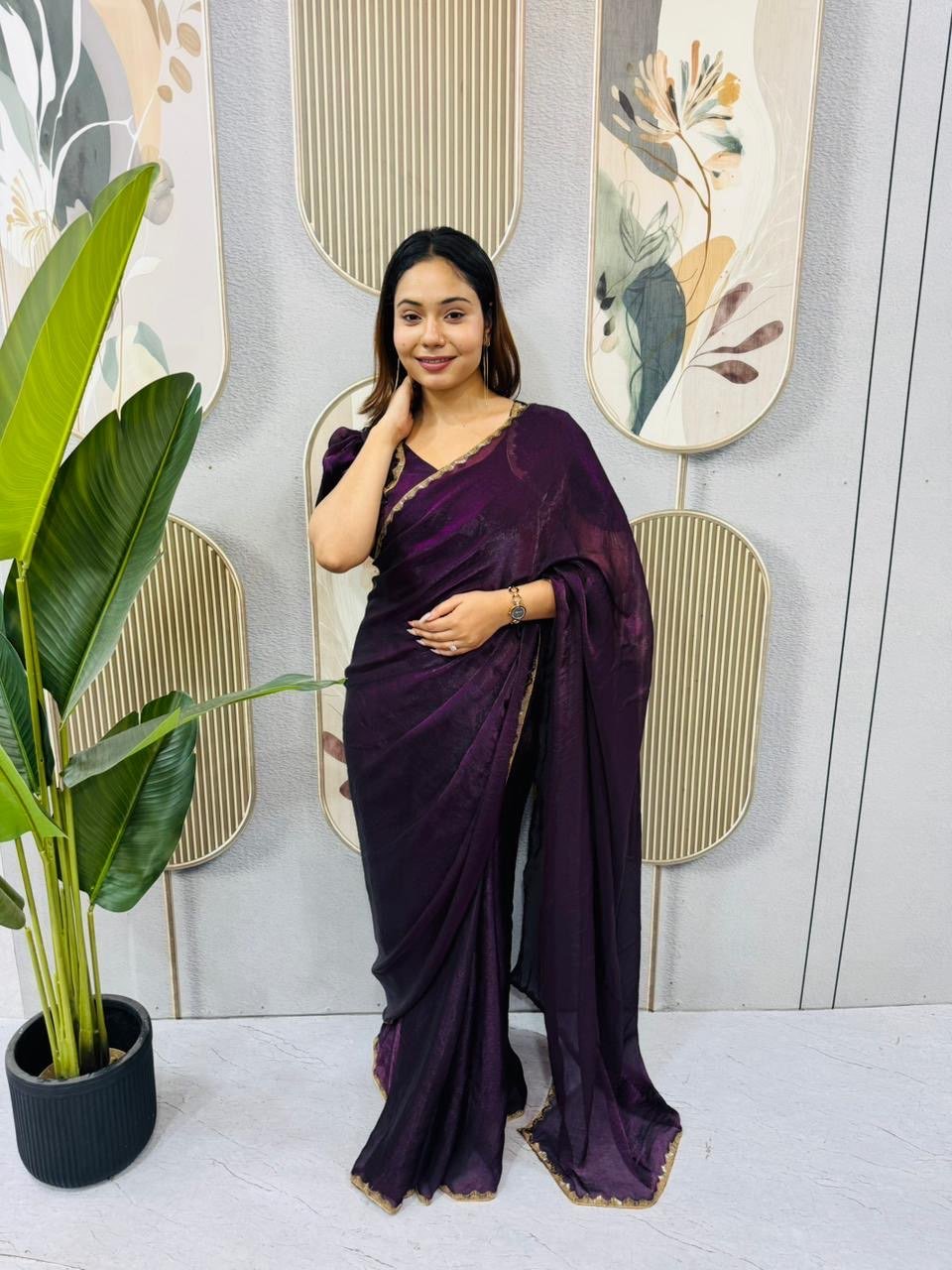 Elegant Space Silk Gown Saree with Beads & Latkan Lace | Designer Party Wear