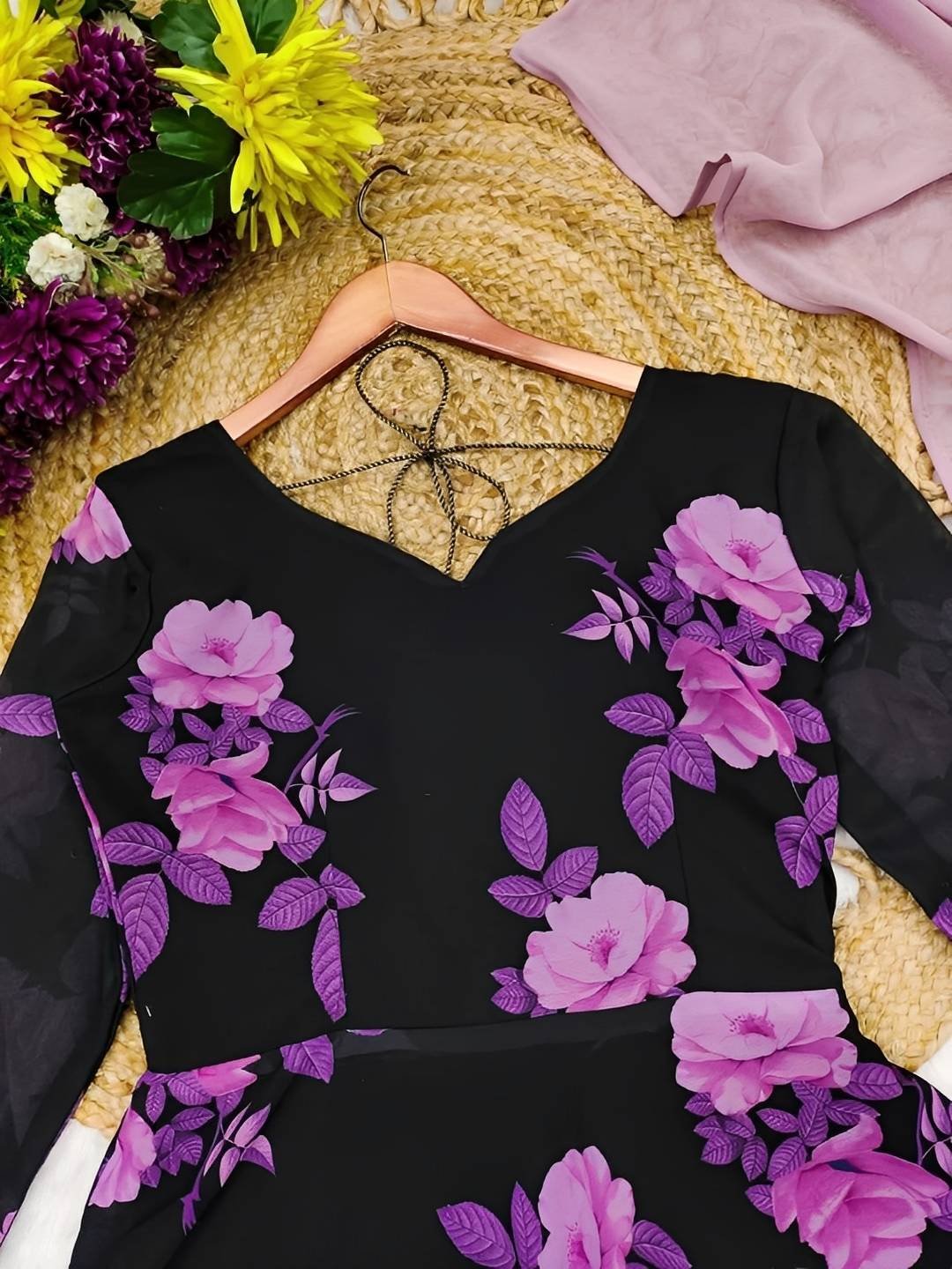 Floral Fox Georgette Gown Set with Dupatta | Elegant & Refreshing Ethnic Wear