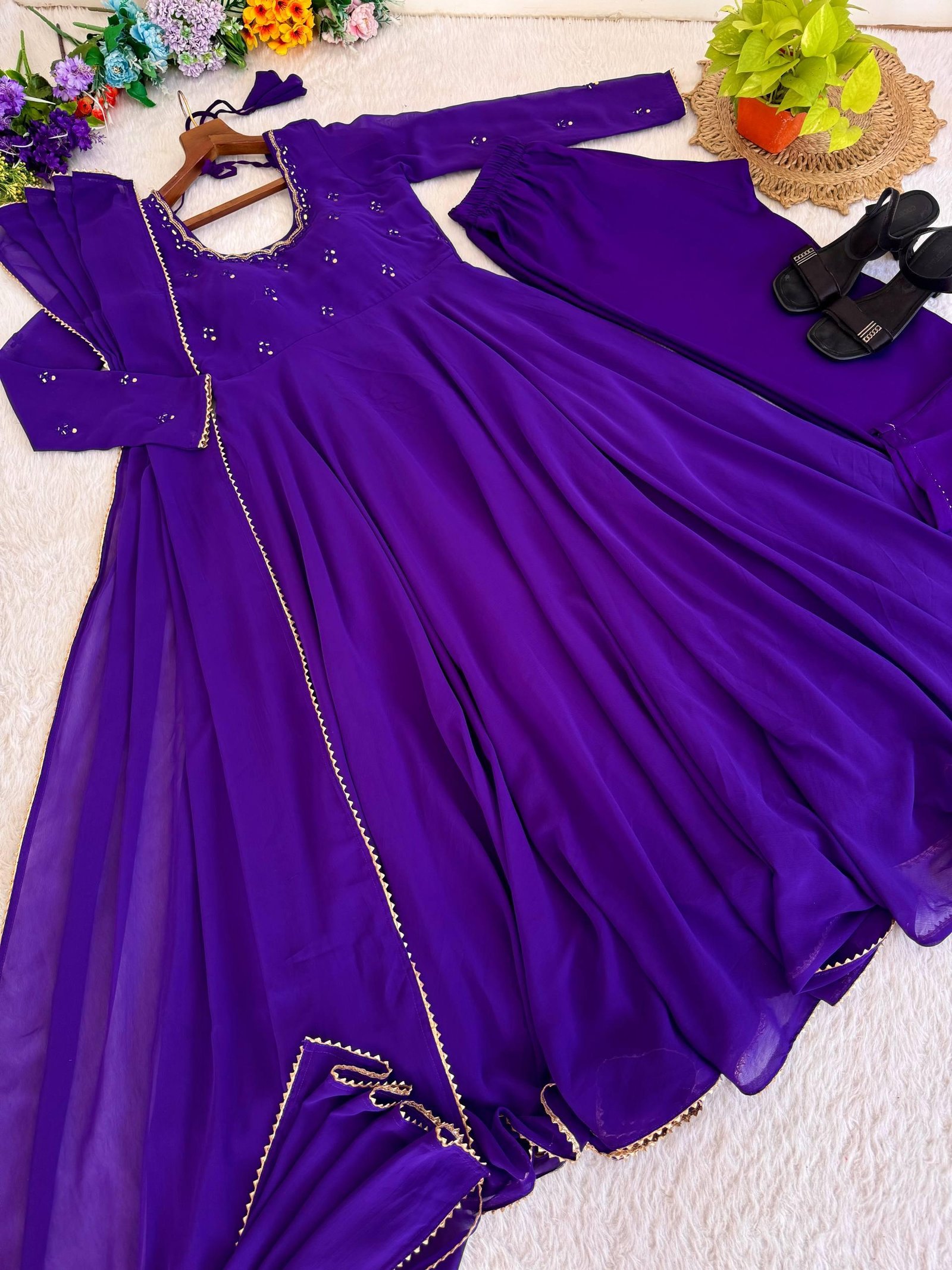 Fairytale Designer Gown sets - Festivewear and  Partywear Gown Pant Dupatta sets