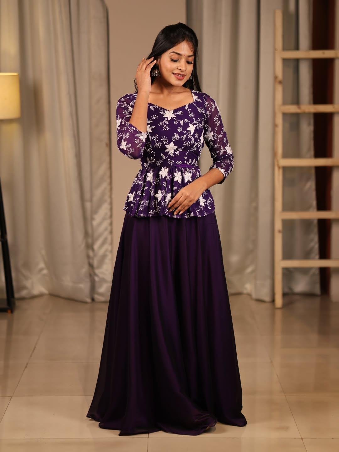 Peplum Crop top with Skirt - Purple Partywear in Offer