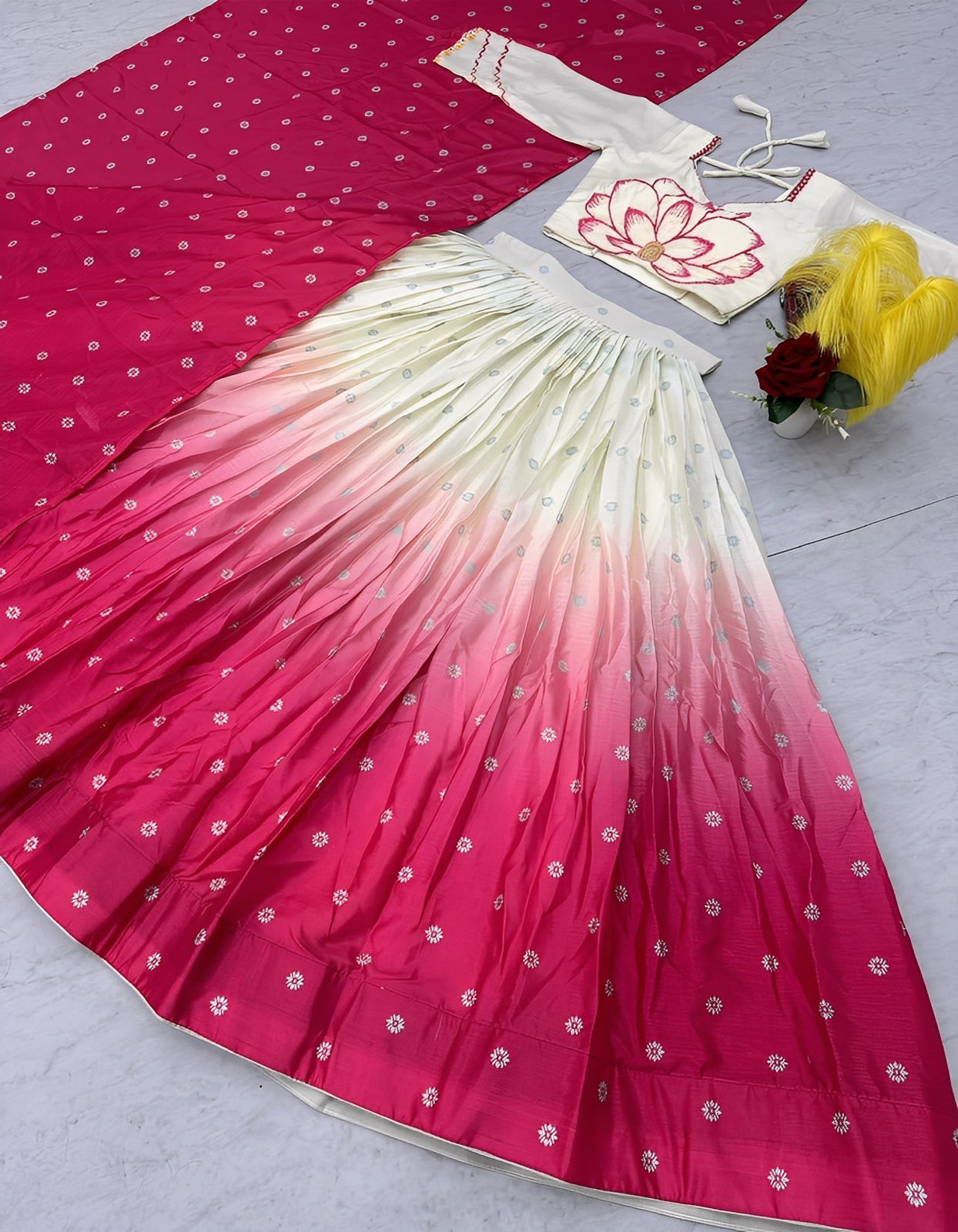 White Lovers Pink Jasmine Lehenga - Fully stitched Halfsaree