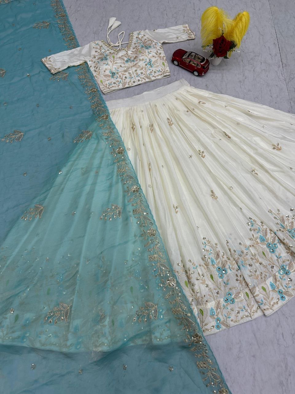 White lovers Beach blue  Halfsaree - Fully stitched Ready to wear Lehenga