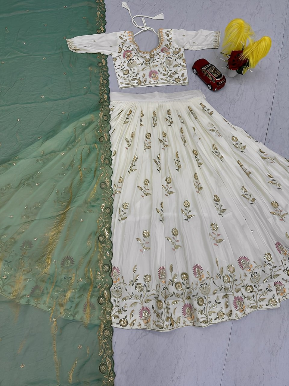 White Lovers Designer Readymade Lehenga - Fully stitched Halfsarees