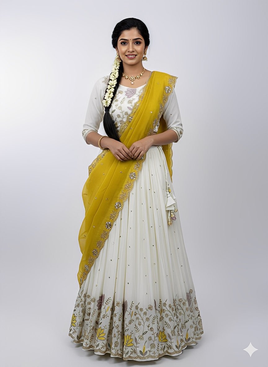 White Lovers Designer Readymade Lehenga - Fully stitched Halfsarees