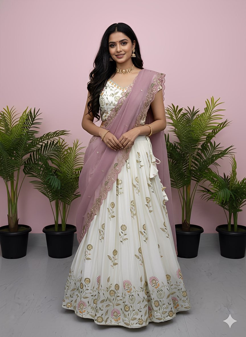 White Lovers Designer Readymade Lehenga - Fully stitched Halfsarees