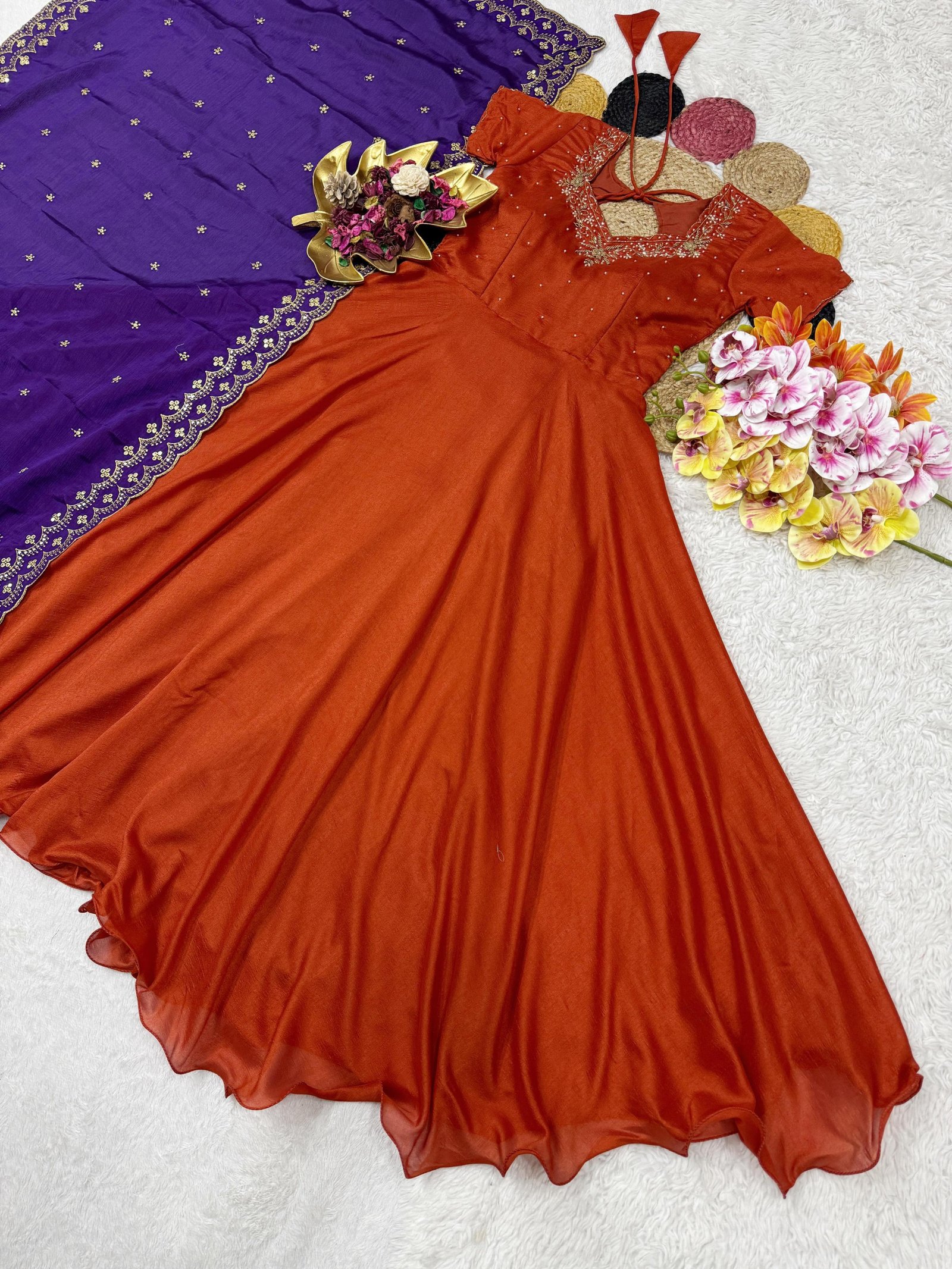 Grand Partywear Silk Gown with Dupatta sets- New shades