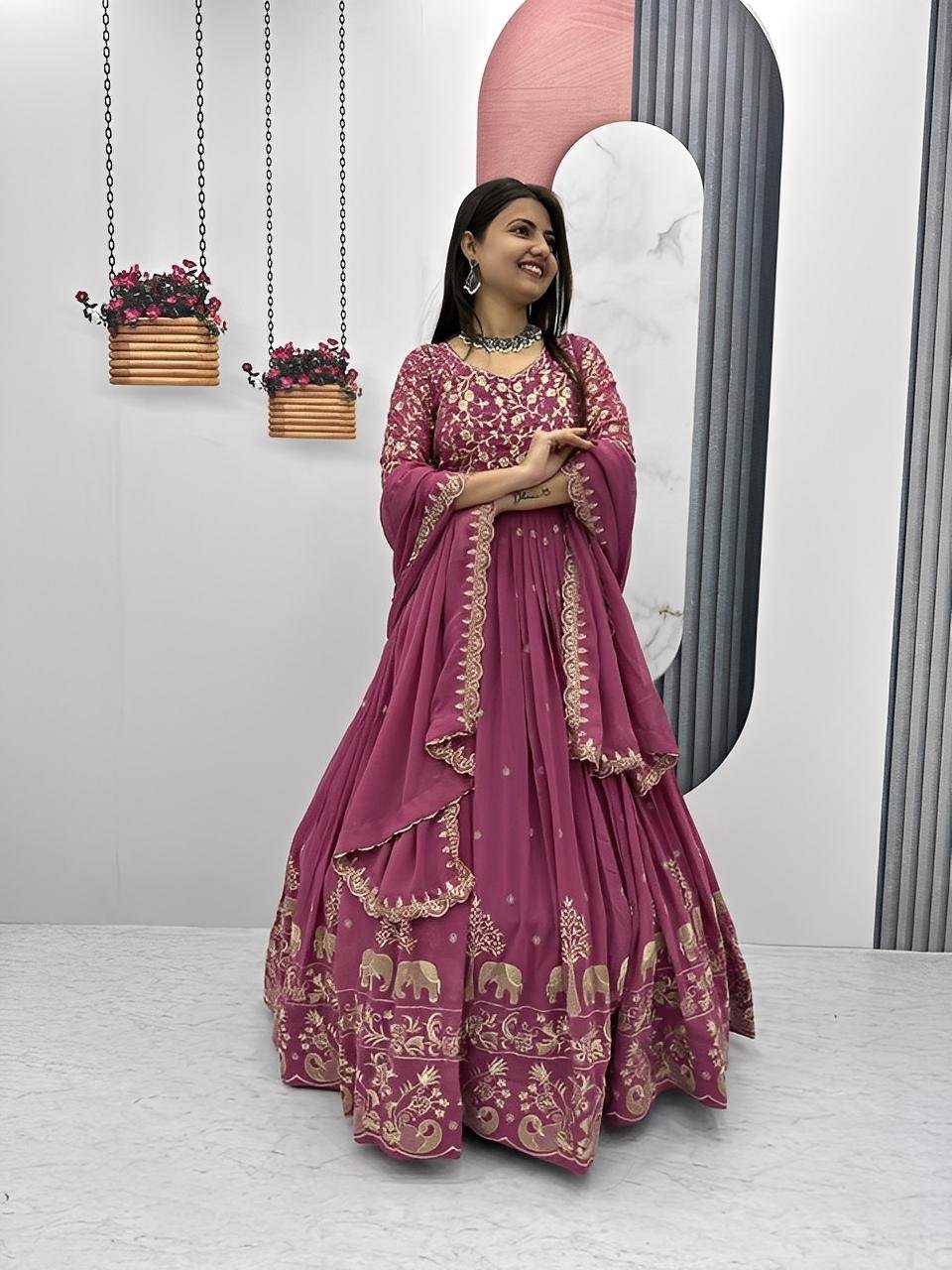 Embroidered Party wear Gown with Dupatta sets - Grand looks in Offer