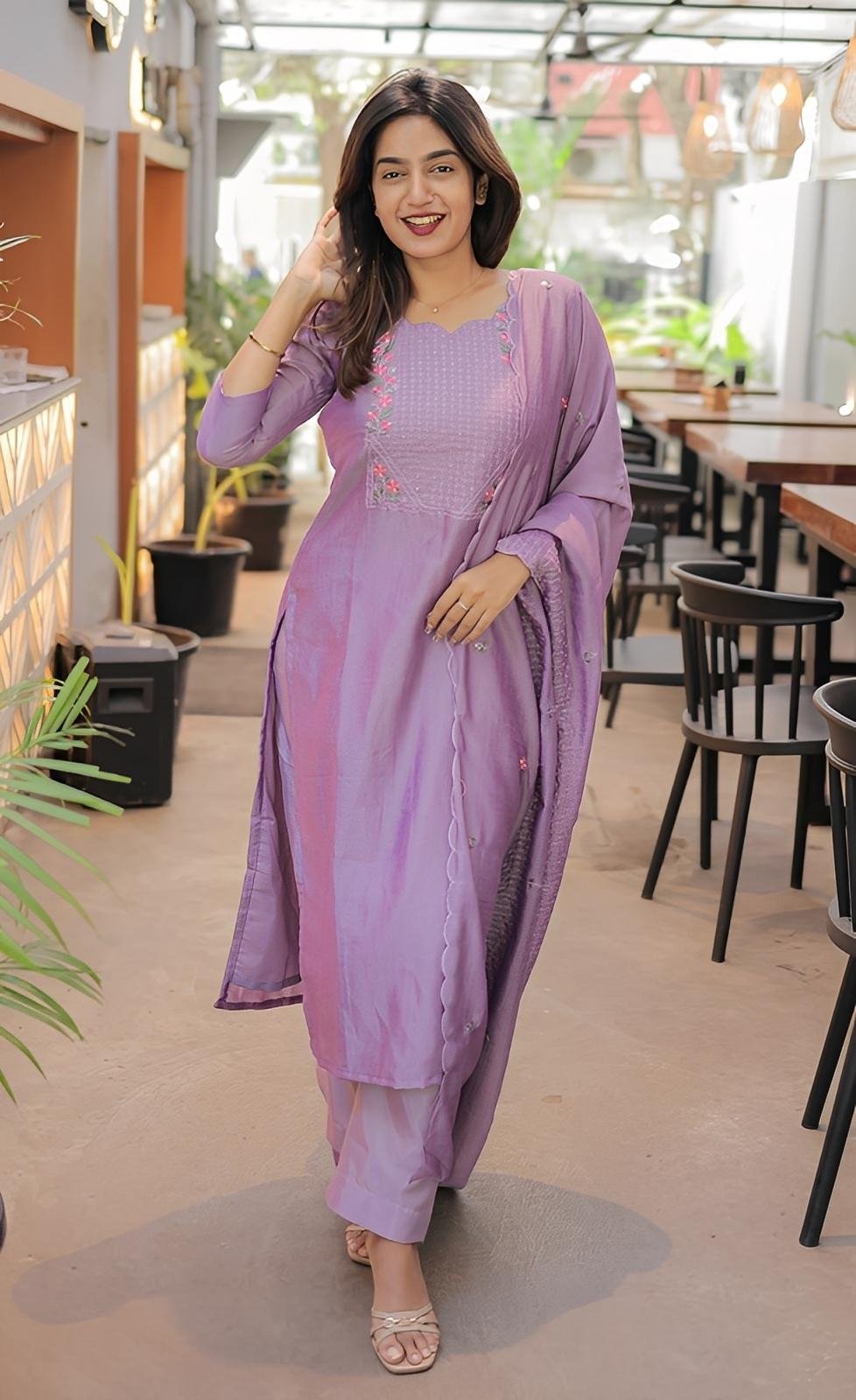Elegant Vertical Cotton Calf-Length Straight Kurta Set