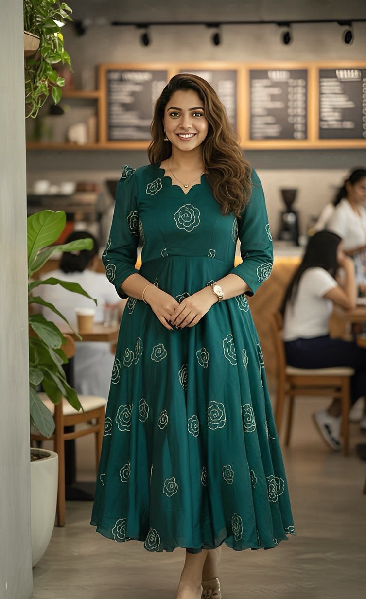 Rose Coil Space silk Gown - Designer Cute Dress