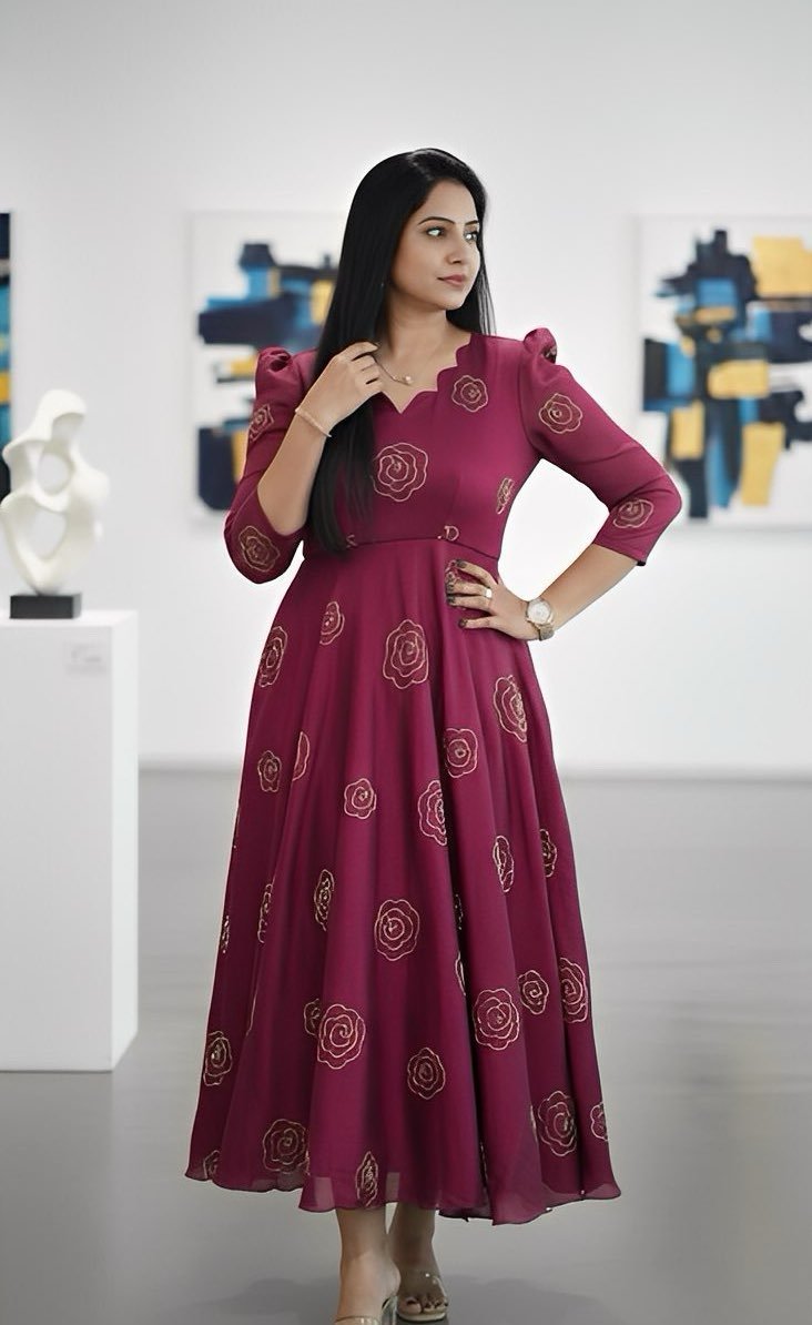 Rose Coil Space silk Gown - Designer Cute Dress