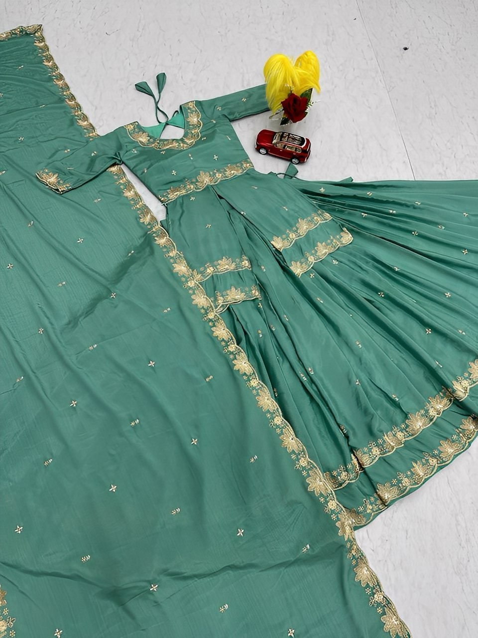 Rich Festival Designer Set - Pretty Wedding style Top Skirt and Dupatta pack