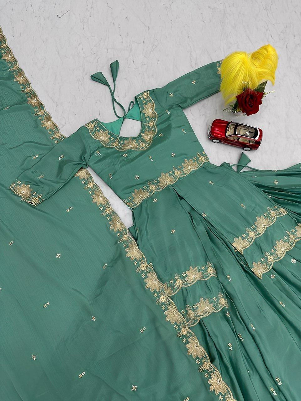 Rich Festival Designer Set - Pretty Wedding style Top Skirt and Dupatta pack