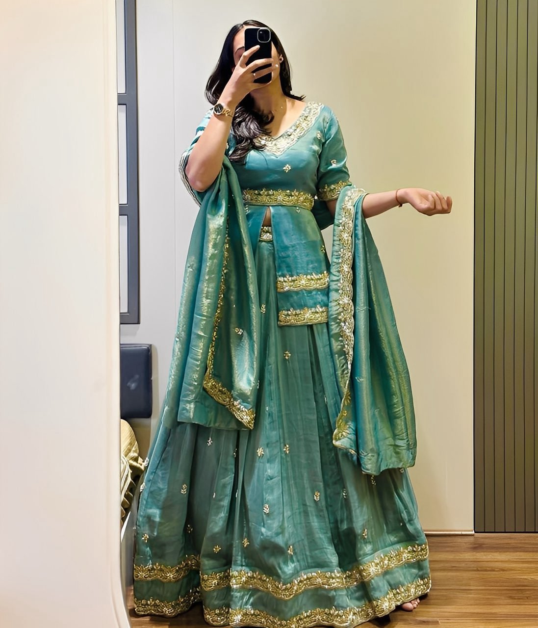 Rich Festival Designer Set - Pretty Wedding style Top Skirt and Dupatta pack