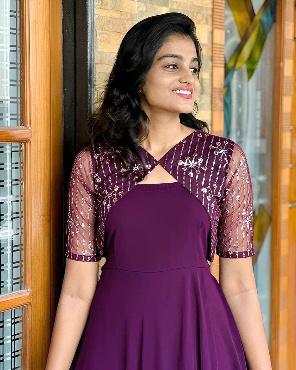 Midnight Plum Designer Frock - Gown with Overcoat Stylytic edition