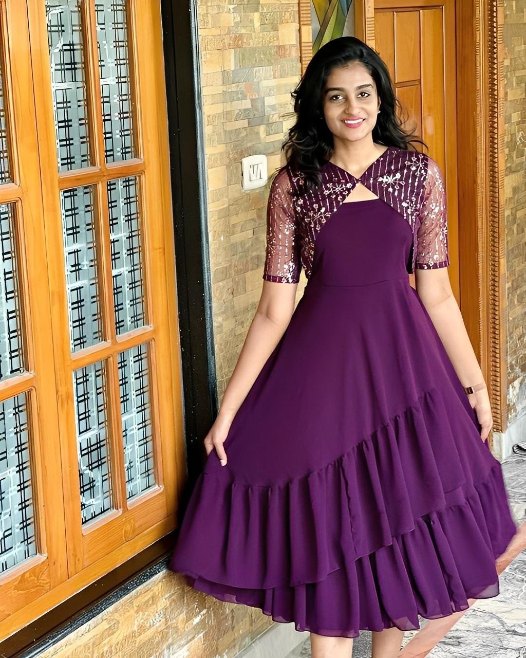 Midnight Plum Designer Frock - Gown with Overcoat Stylytic edition