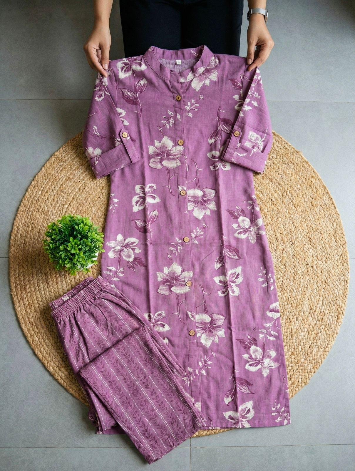 Pure Cotton Floral Kurta Pant Co-Ord Sets - Office wear Kurta sets