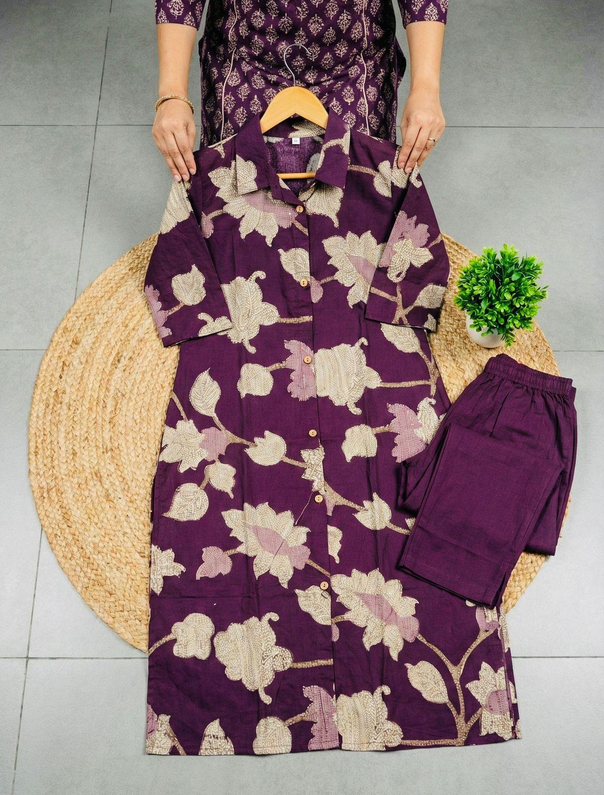 Pure Cotton Floral Kurta Pant Co-Ord Sets - Office wear Kurta sets