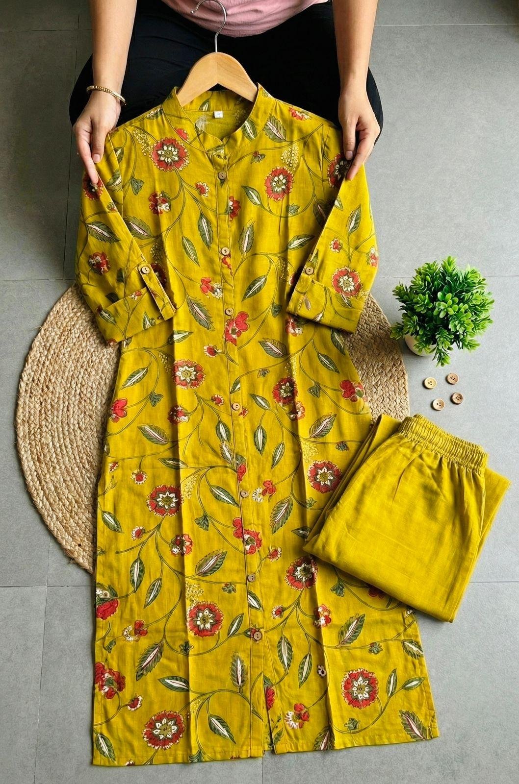 Pure Cotton Floral Kurta Pant Co-Ord Sets - Office wear Kurta sets