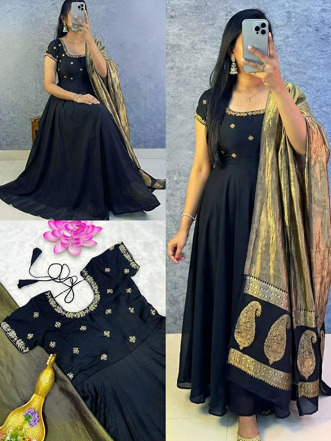 Recreating Big Boss Tanuja Black Dress with Banarasi Dupatta
