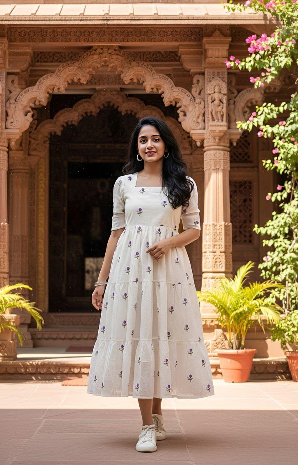 Lavender Blossom Maxi  │Cotton embroidered Gown  │ Lininng attached