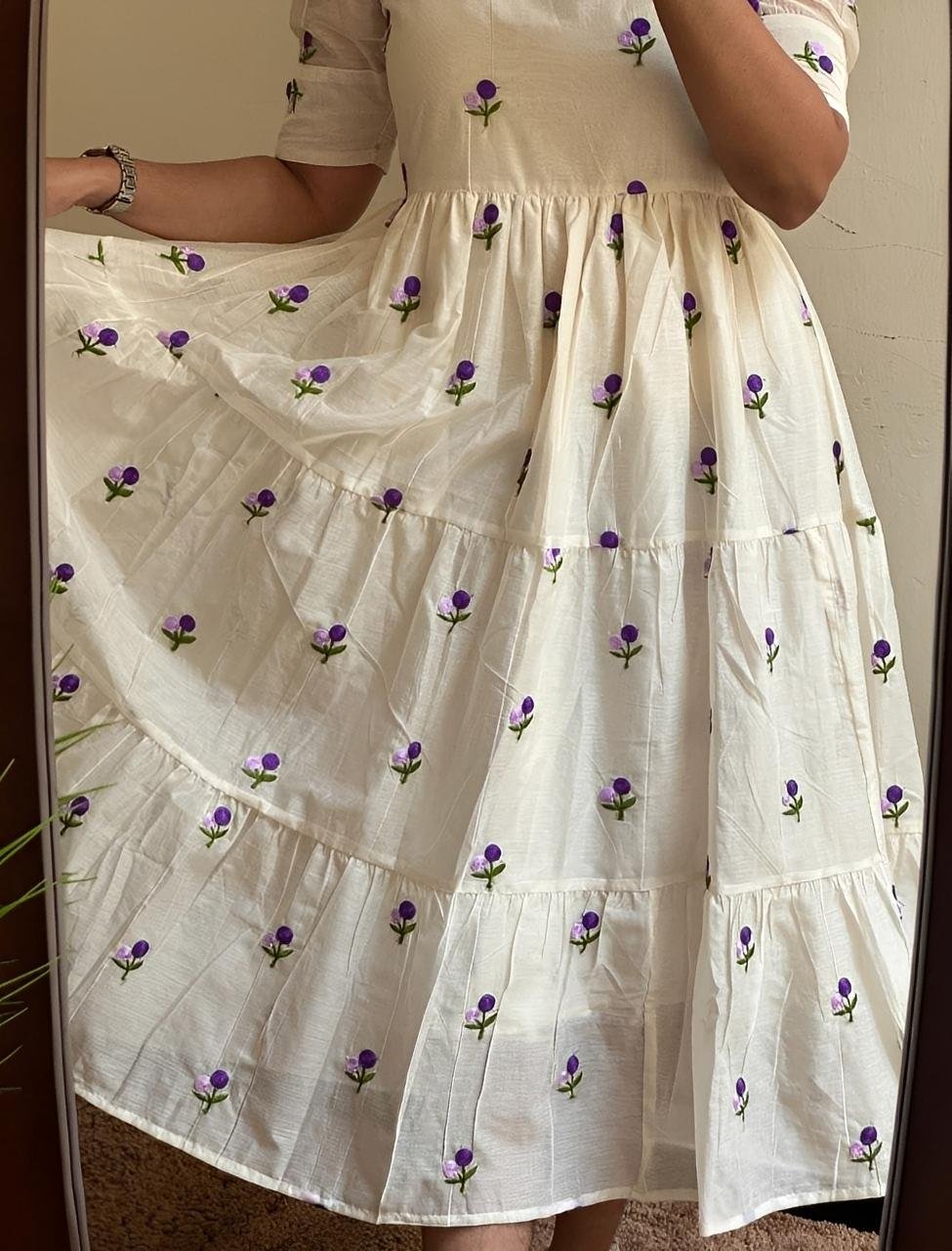 Lavender Blossom Maxi  │Cotton embroidered Gown  │ Lininng attached