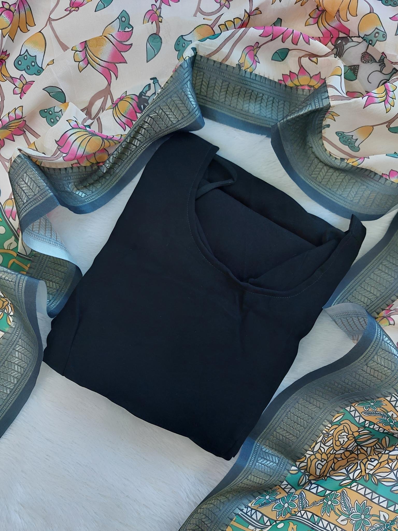 Black Designer Anarkali and Kalamkari Dupatta set - Offer