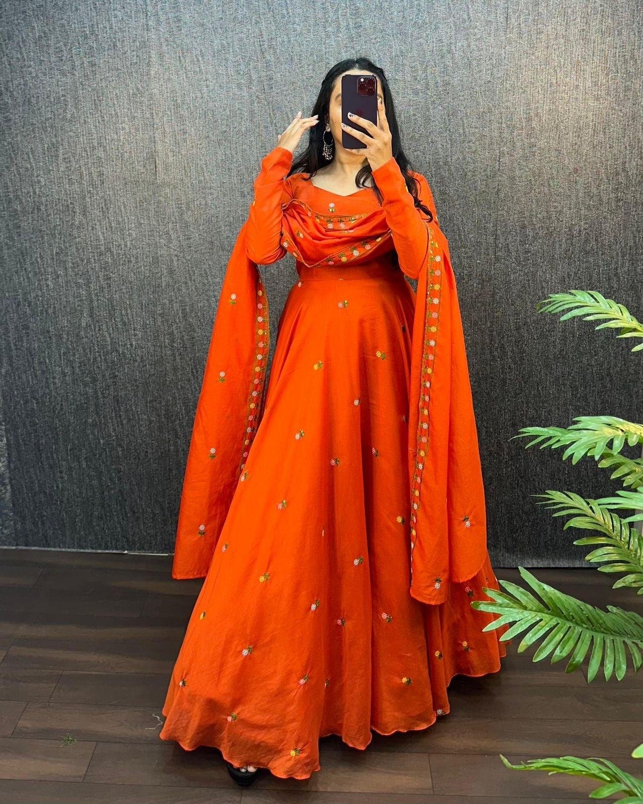 Trendy Zipsy Silk Embroidered Gown with Dupatta