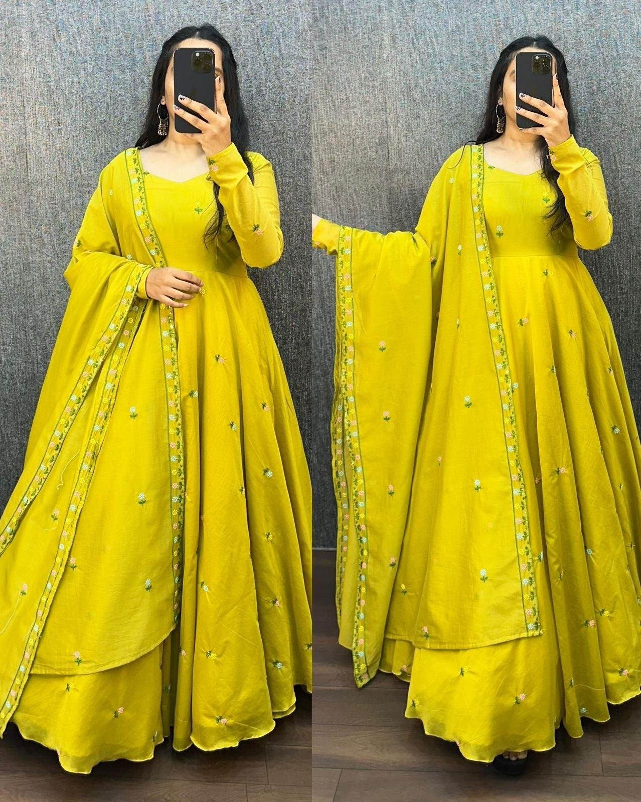 Trendy Zipsy Silk Embroidered Gown with Dupatta