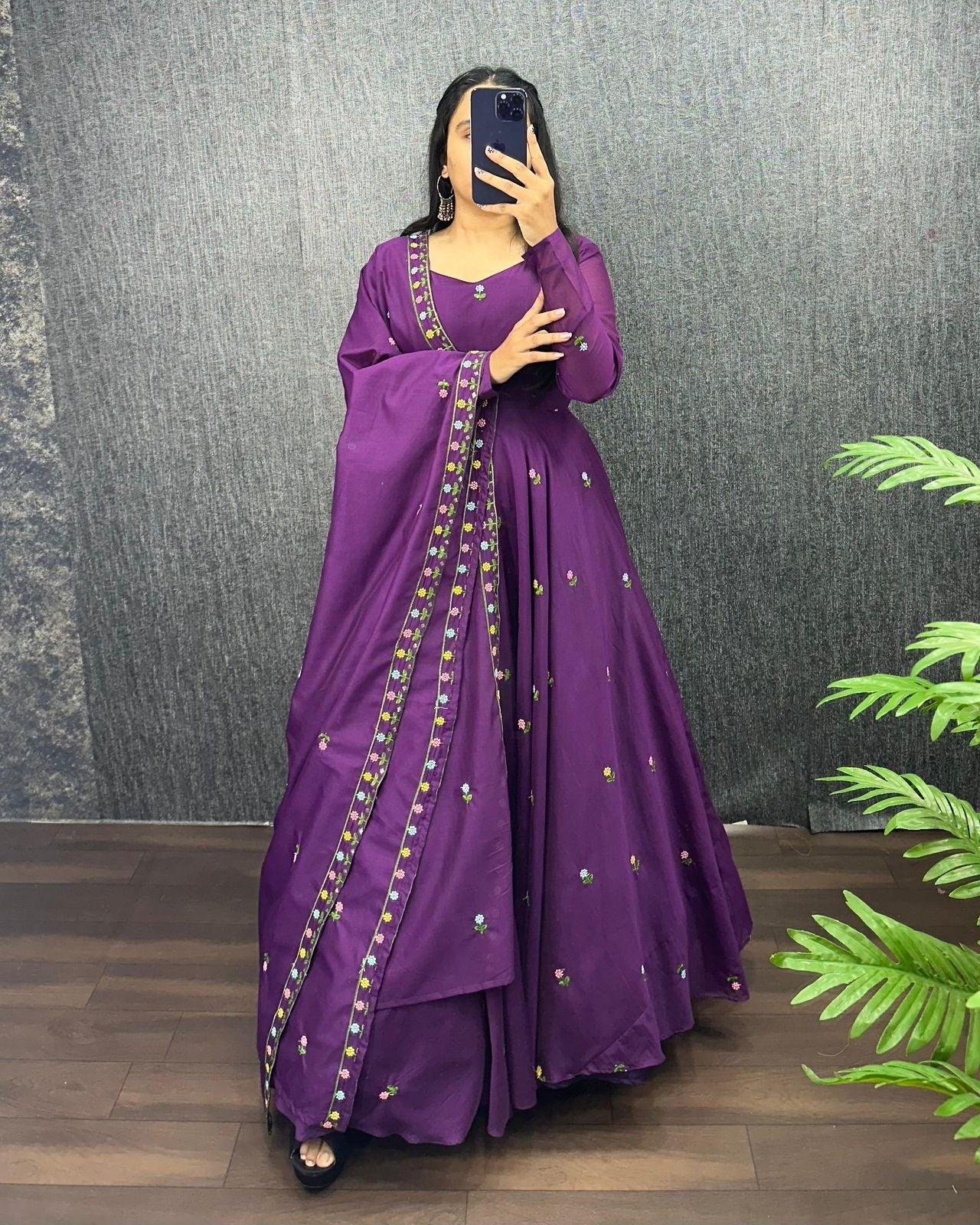 Trendy Zipsy Silk Embroidered Gown with Dupatta