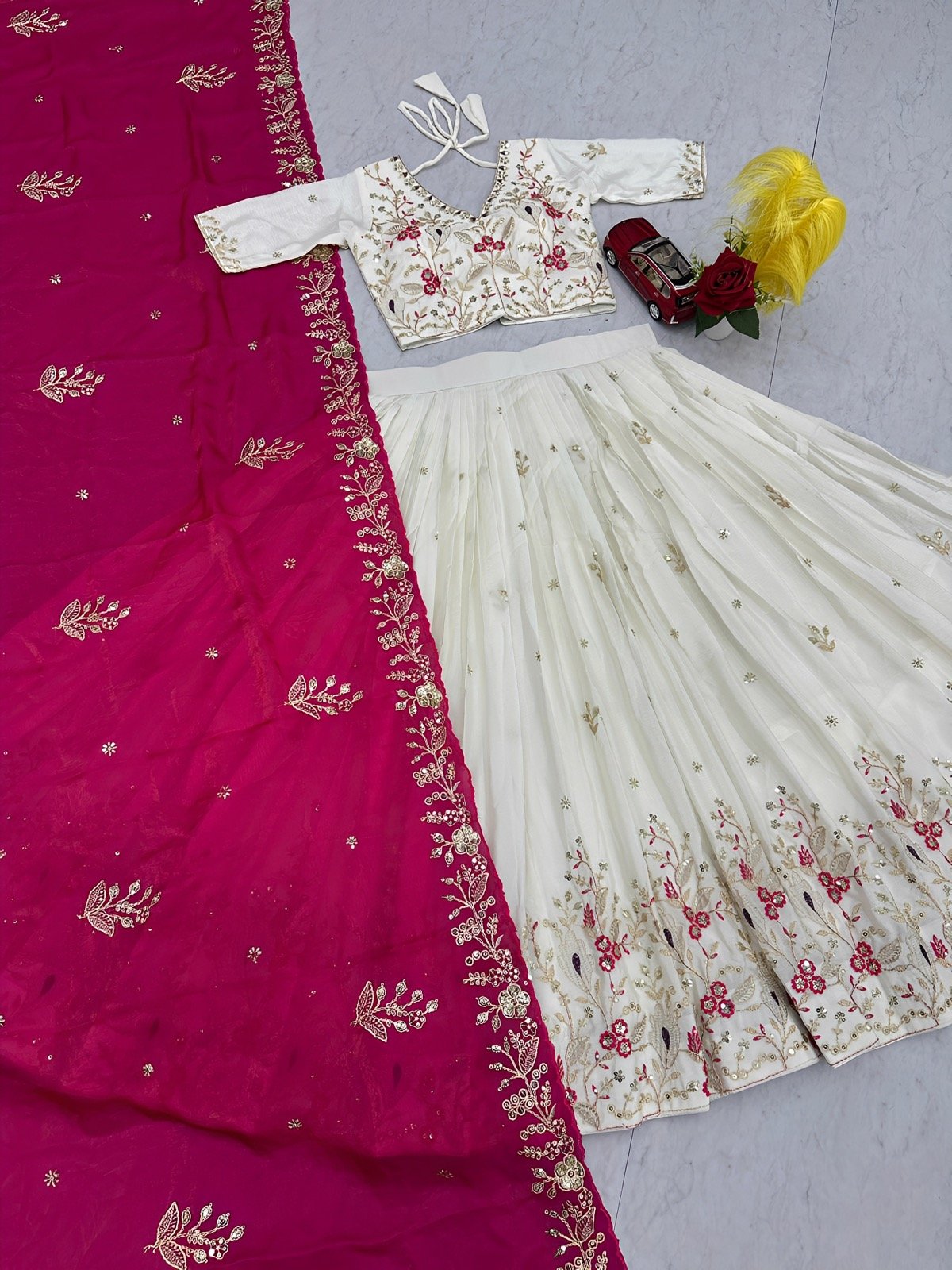 Pink floral Embroidered Readymade Halfsaree - Rich attractive stitched Lehenga