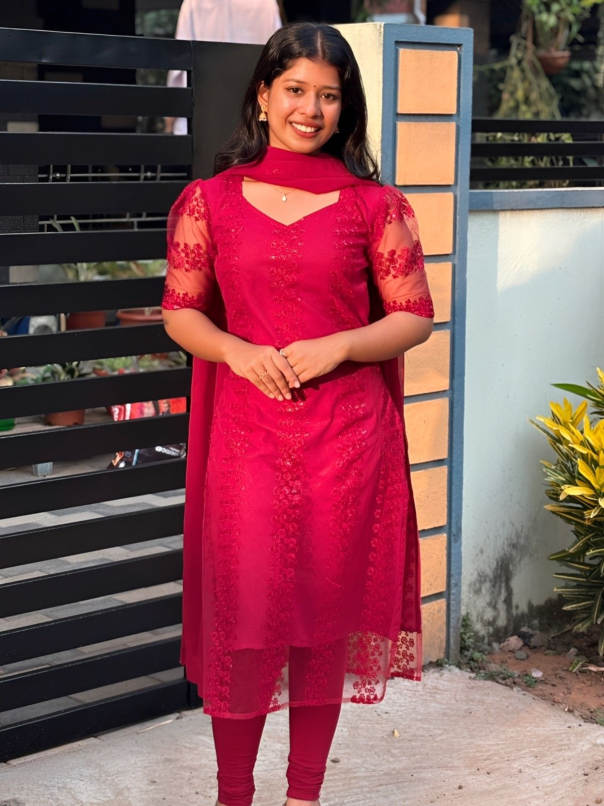 Red Floral Princess Kurti with Dupatta set - Huge Offer