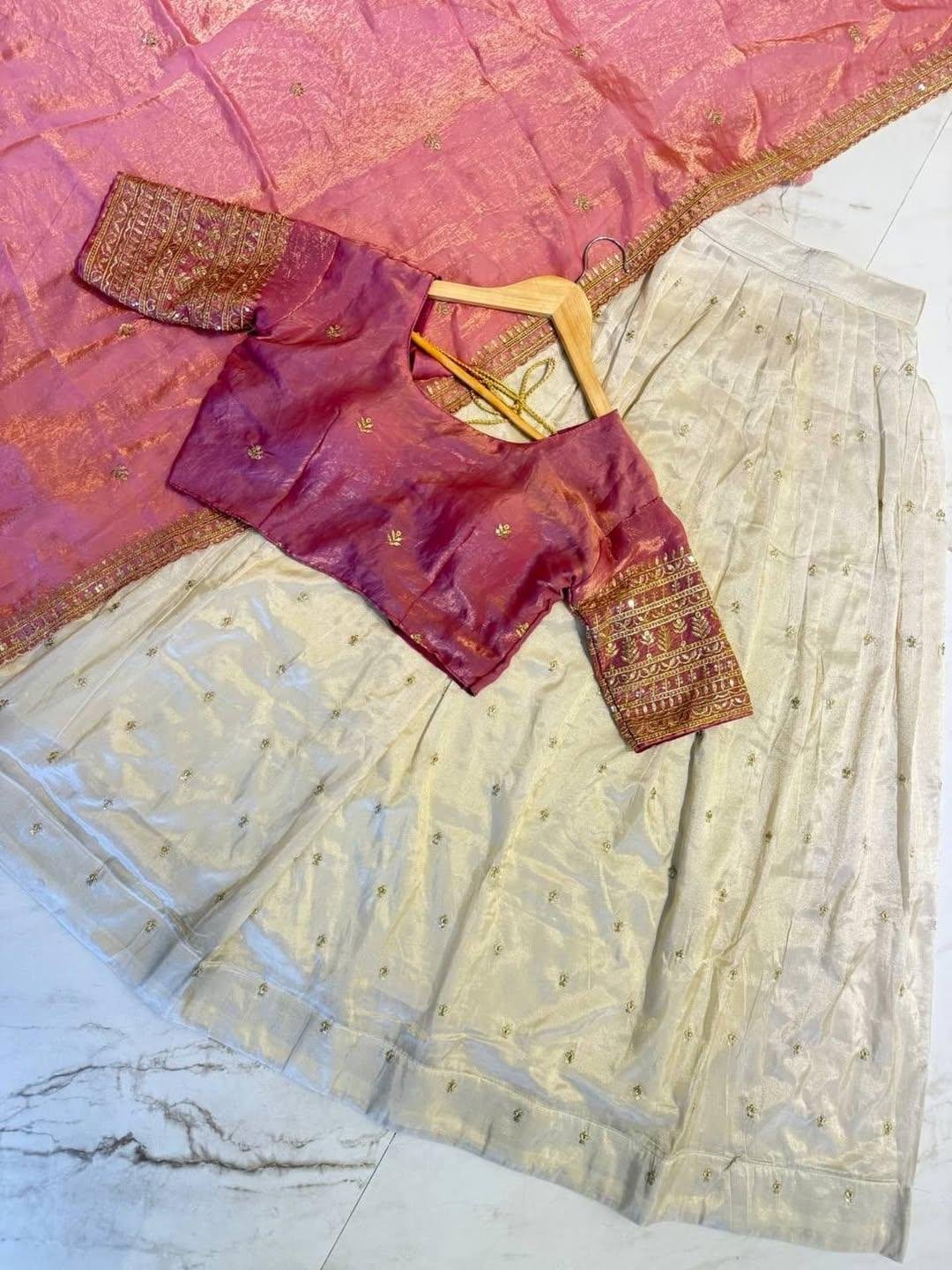 Onam Special Shimmer Tissue Silk Half Saree