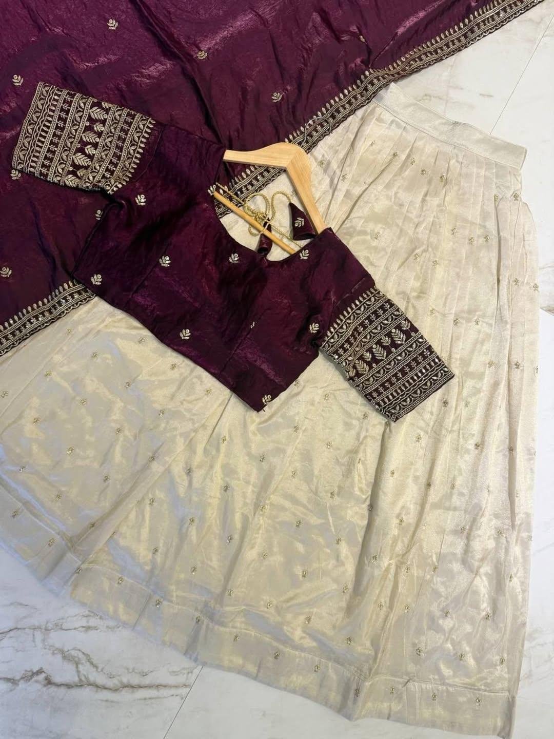 Onam Special Shimmer Tissue Silk Half Saree