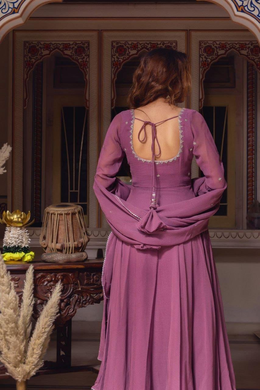 Plum Handwork Anarkali Gown with Dupatta