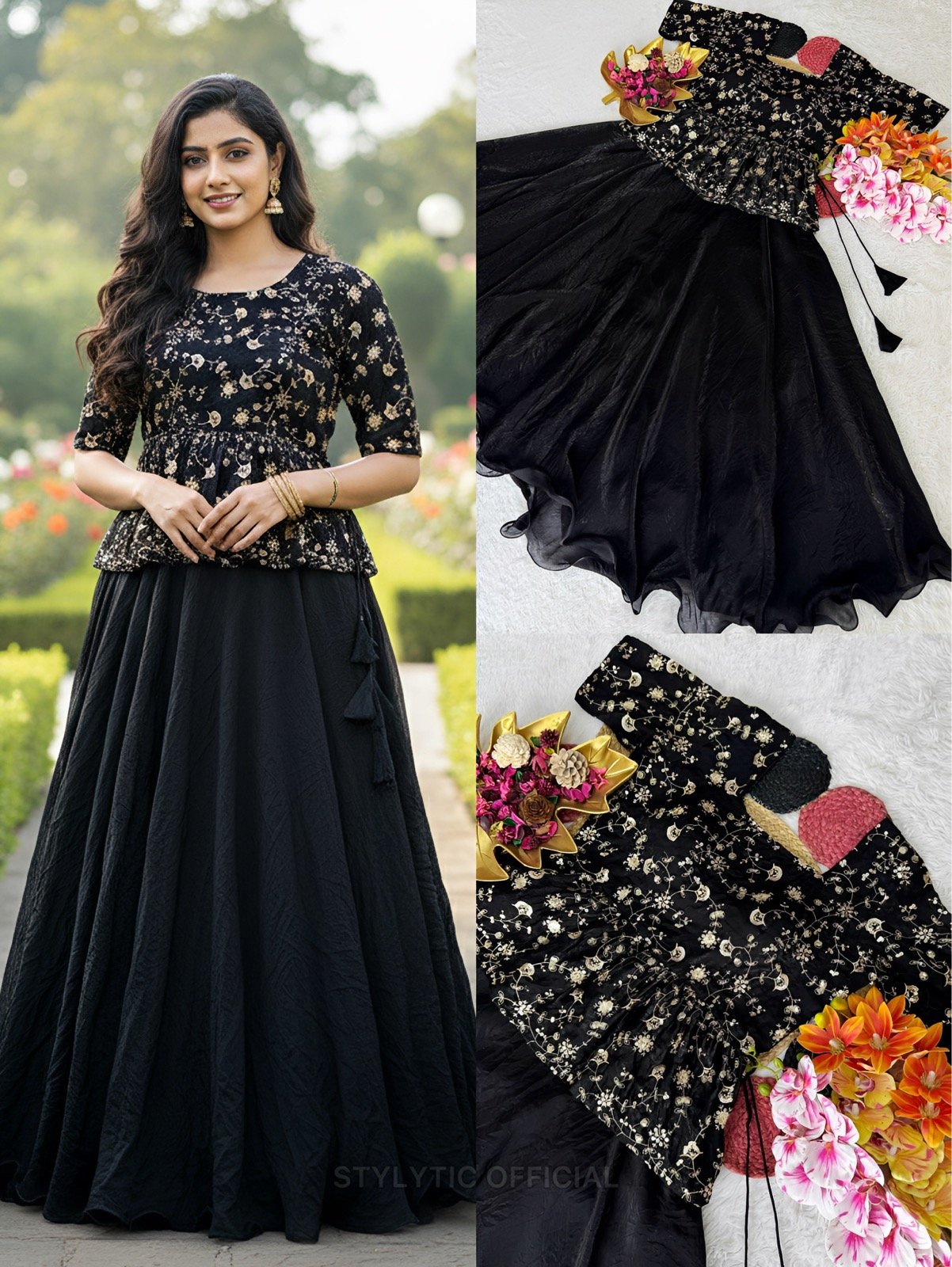 Modern Match Embroidered Crop top with Skirt - Perfect Pair Original Quality