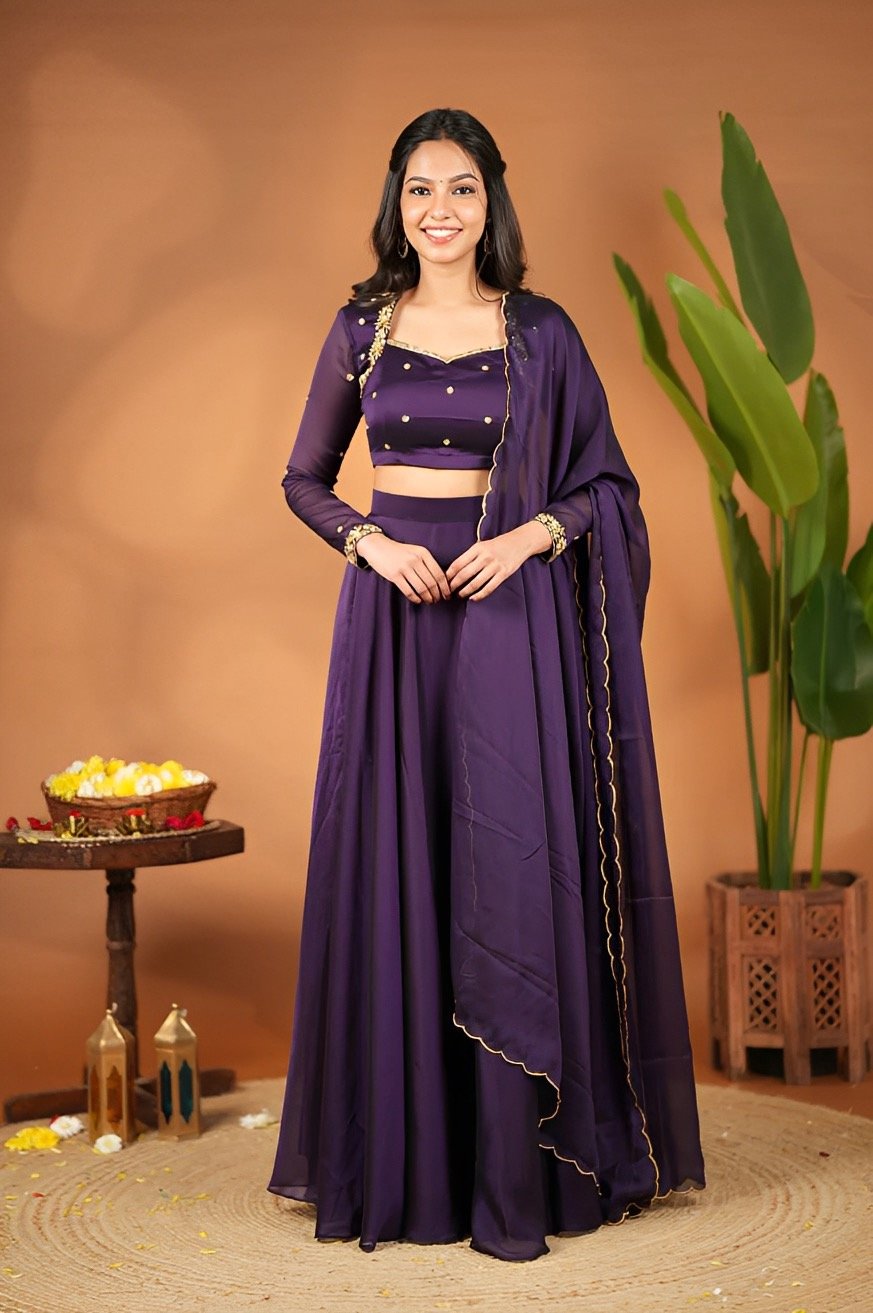 Deep  purple Lehenga set - Readymade stitched halfsaree