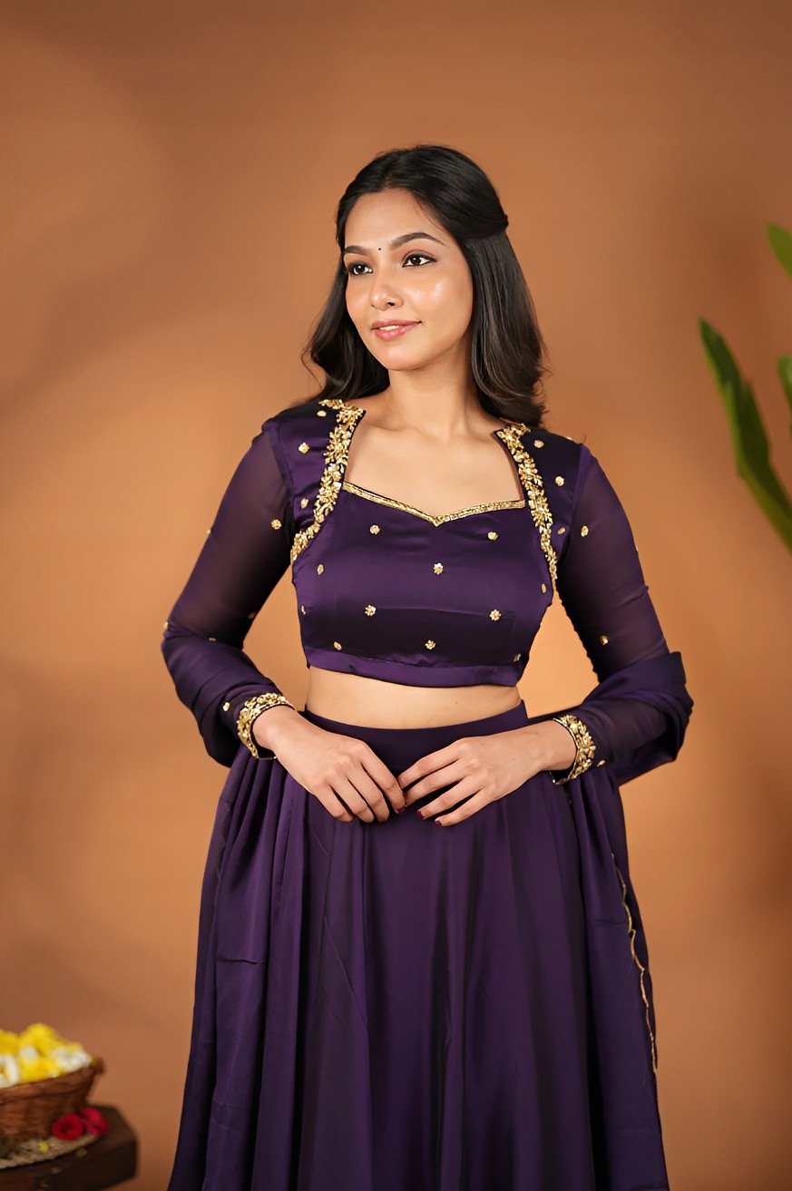 Deep  purple Lehenga set - Readymade stitched halfsaree