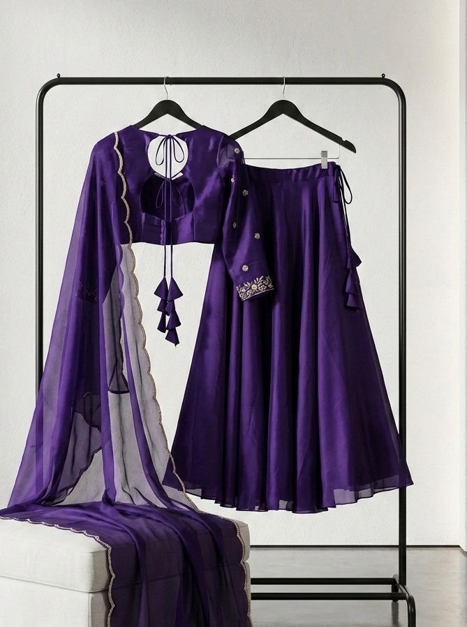 Deep  purple Lehenga set - Readymade stitched halfsaree