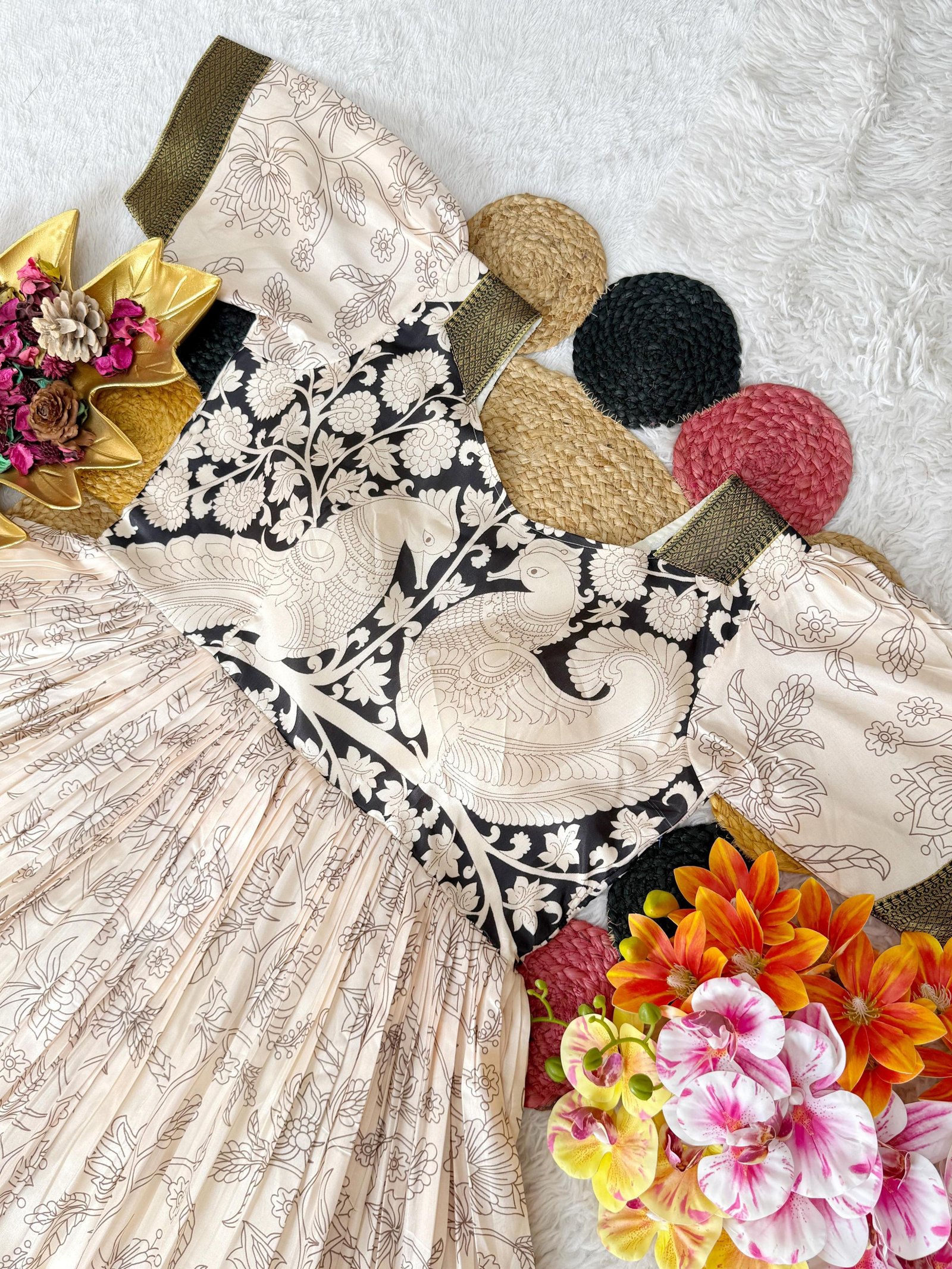 Trending Beautiful Soft Dola Silk Kalamkari Gown