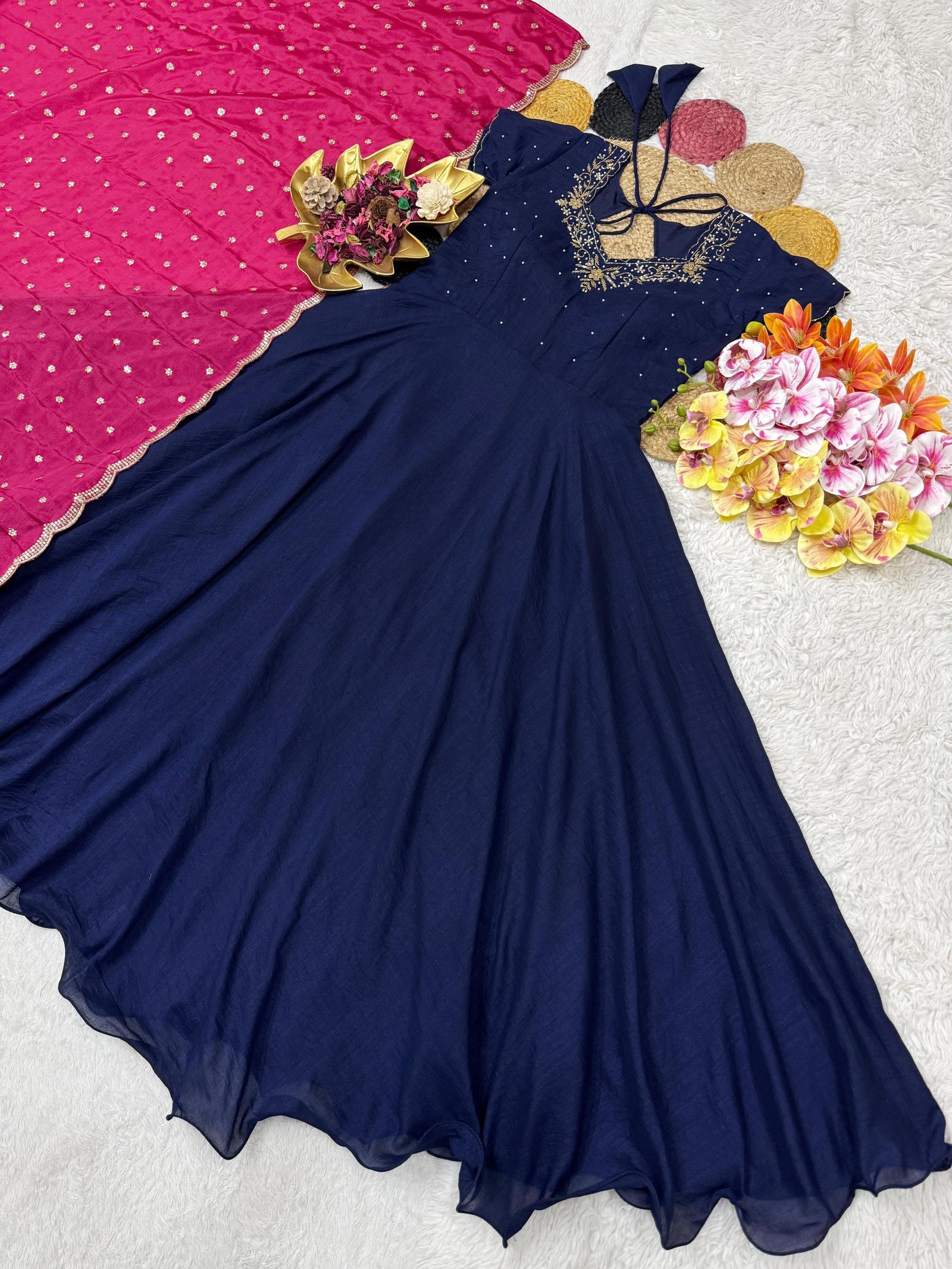 Beautiful Maggam Work Gown With Sequins Embroidery Dupatta
